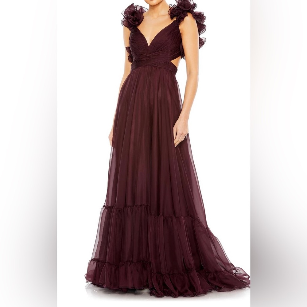 Mac Duggal Rosette chiffon cutout empire waist gown size 16